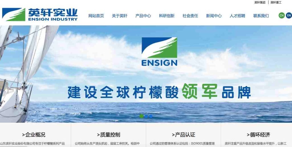 Top 10 Citric Acid Suppliers in China-ENSIGN