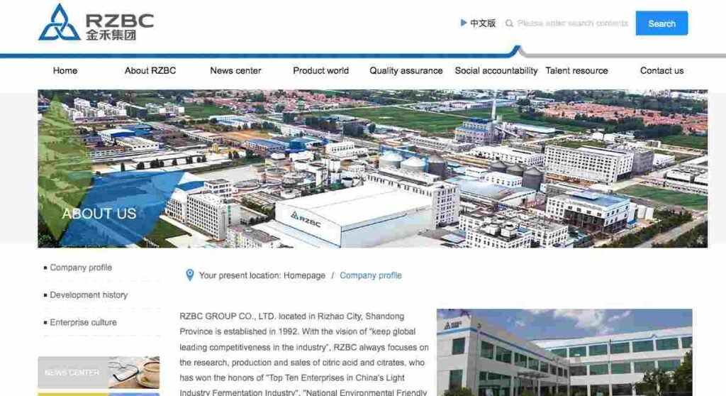 Top 10 Citric Acid Suppliers in China-RZBC